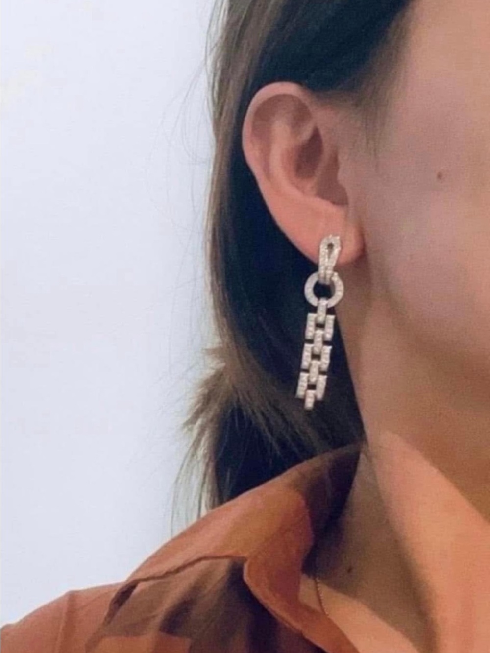 Silver Crystal Drop Chain Link Earrings - Women's Jewelry